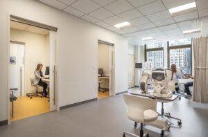 From the Waiting Room, patients visit Intake Rooms, each linked directly to a station in the Pre-Testing Room.